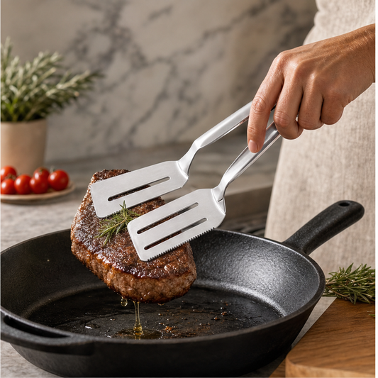 Forkwell – 3-in-1 Serrated Steak Tongs with Built-In Spatula + 50% OFF lifestyle