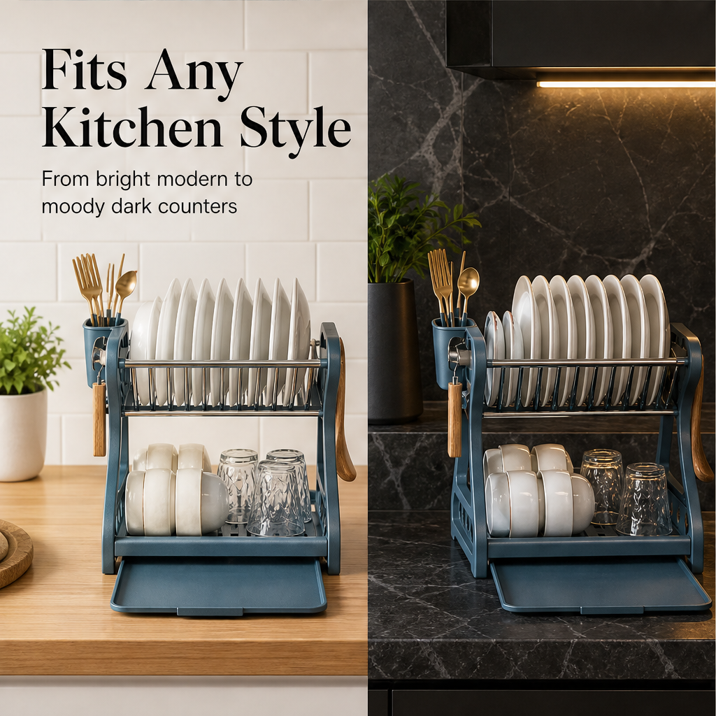 Draingrove – Two-Tier Steel Dish Rack with Pull-Out Drip Tray + 50% OFF detail