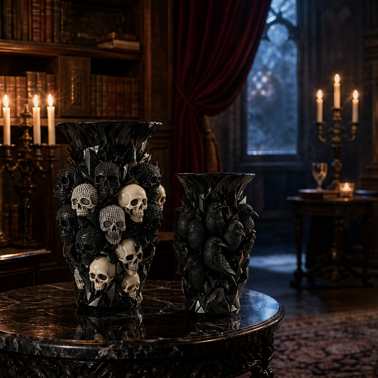 Duskmourn – Hand-Painted Skull & Crow Gothic Resin Vase + 50% OFF lifestyle
