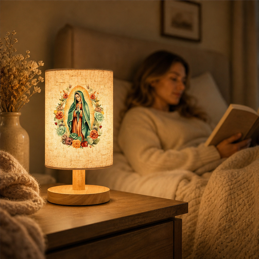 Sacrelume – Virgin Mary Linen Shade Wooden Table Lamp + 50% OFF lifestyle