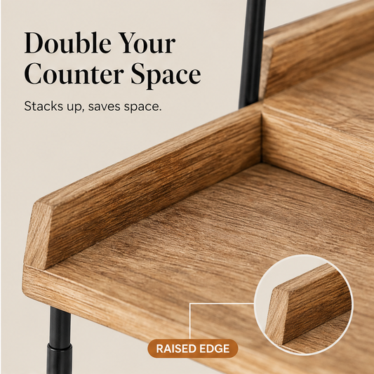 Oakferry – Solid Wood 2-Tier Countertop Organiser Shelf + 50% OFF features