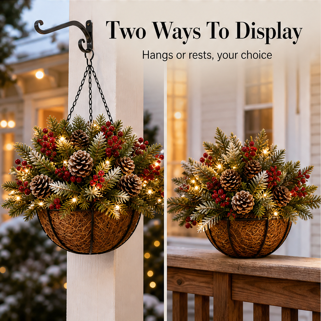 Boughlume – Pre-Lit Weatherproof Hanging Christmas Basket + 50% OFF detail