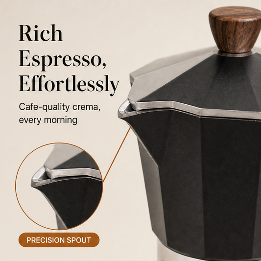 Moldera – Eight-Sided Cast Aluminium Classic Italian Moka Pot + 50% OFF features