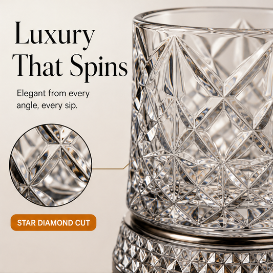 Faceture – 360° Spinning Star-Cut Crystal Whisky Glass + 50% OFF features
