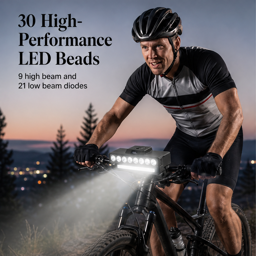 Beamcroft – Dual Beam 30 LED Bike Light with Battery Display + 50% OFF features