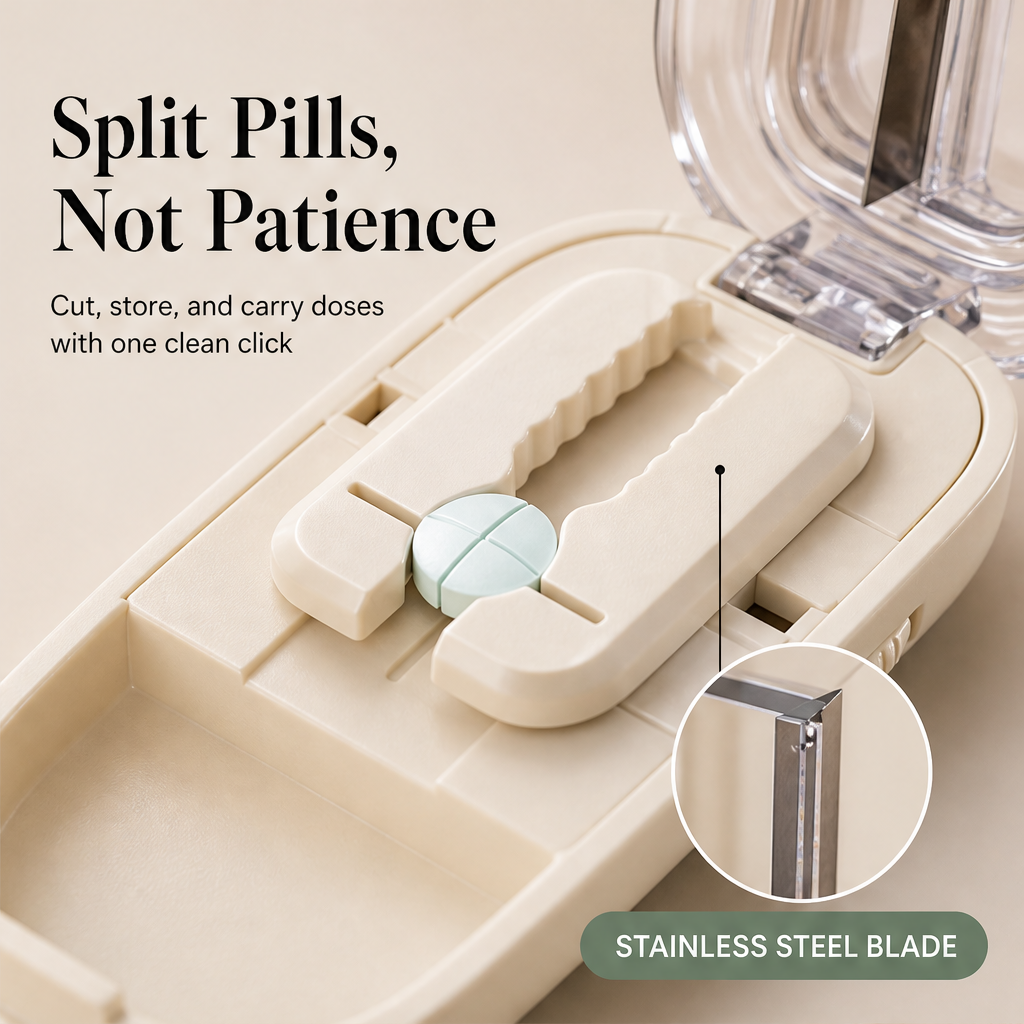 Doseholm – Precision Pill Cutter with Built-In Storage Case + 50% OFF features