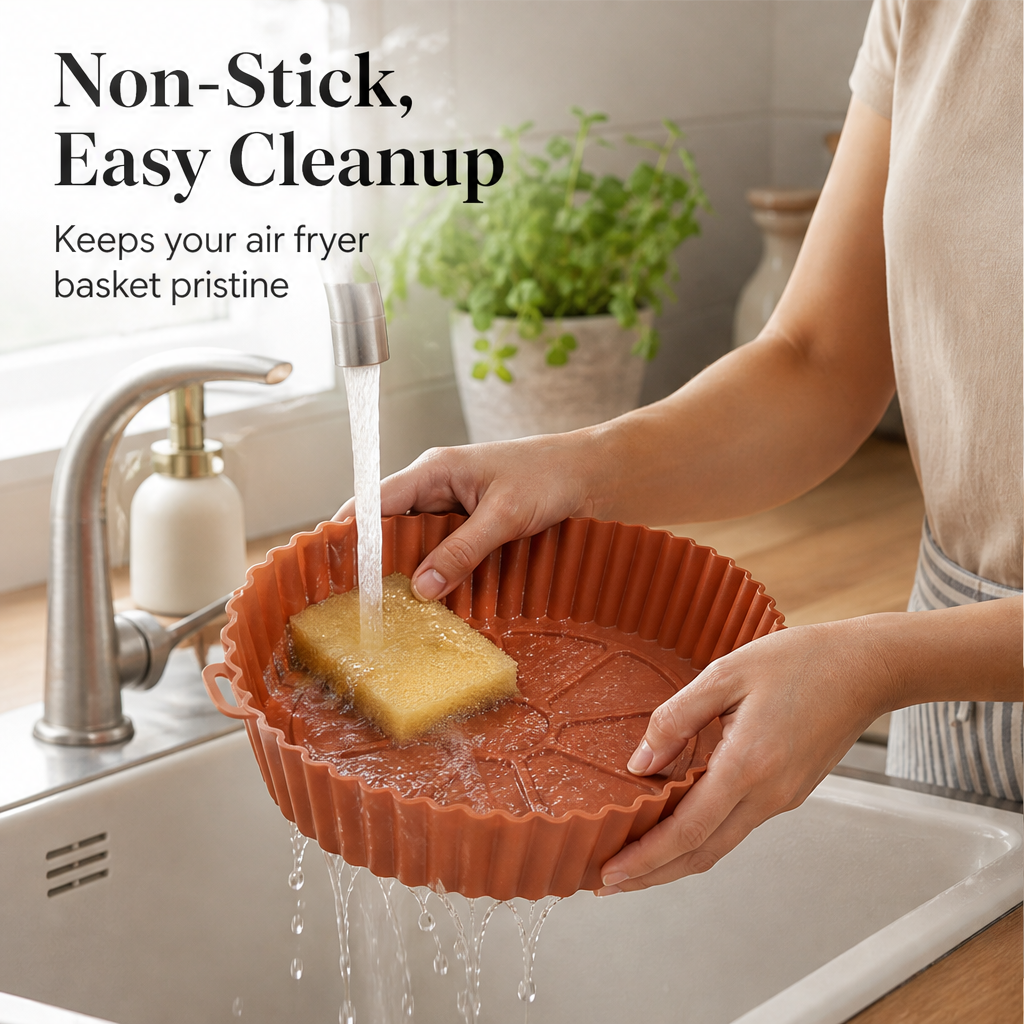 Crispwell – Non-Stick Ridged Base Reusable Silicone Air Fryer Liner + 50% OFF features