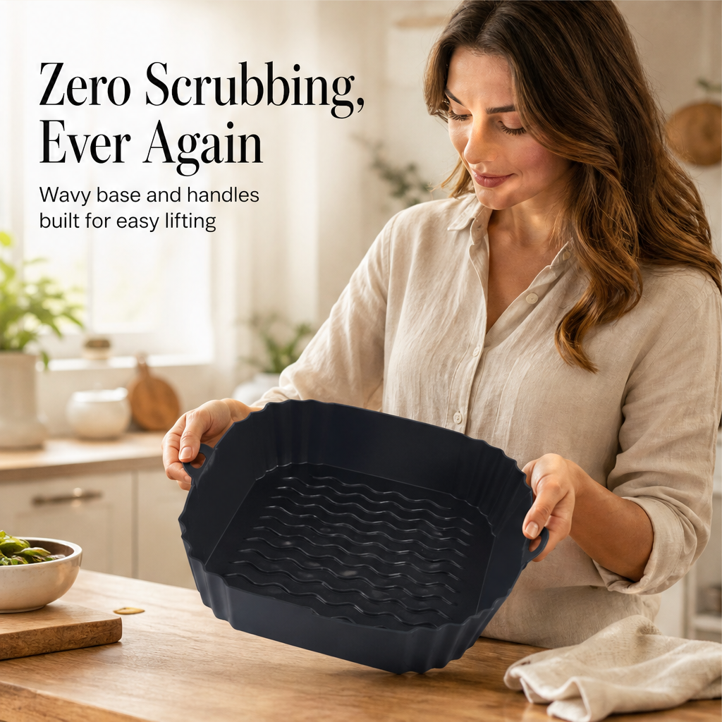 Griddleholm – Non-Stick Reusable Silicone Air Fryer Liner, 8 Inches + 50% OFF features