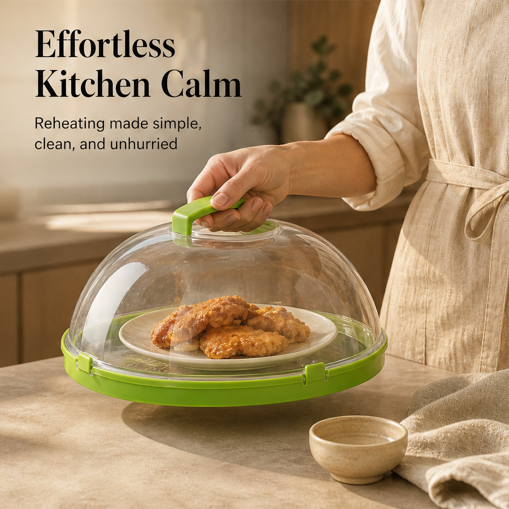 Domewick – Splash-Free Microwave Cover with Water Reservoir + 50% OFF features