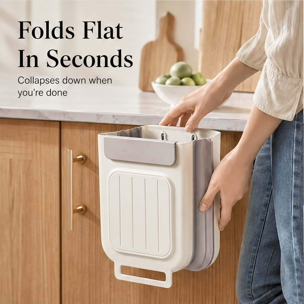 Tidyfold – Hanging Collapsible Kitchen Trash Can + 50% OFF features
