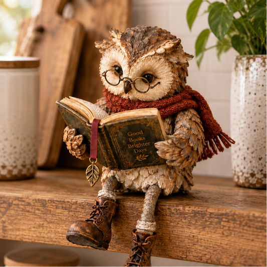 Hollowbrook – Reading Owl Figurine with Scarf and Boots + 50% OFF lifestyle