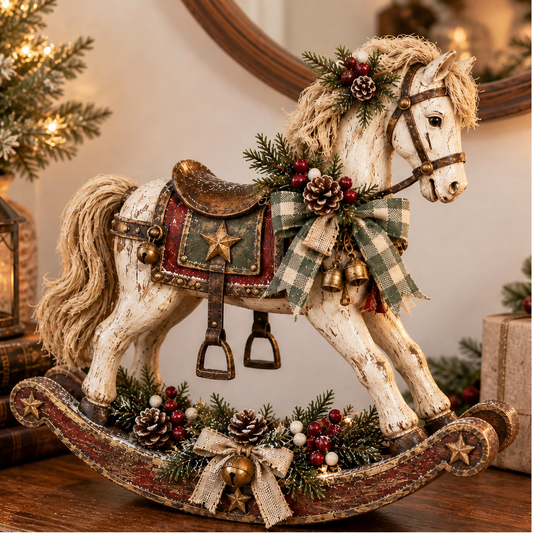 Farrowbrook – Distressed Whitewash Rocking Horse Christmas Tabletop Decor + 50% OFF lifestyle