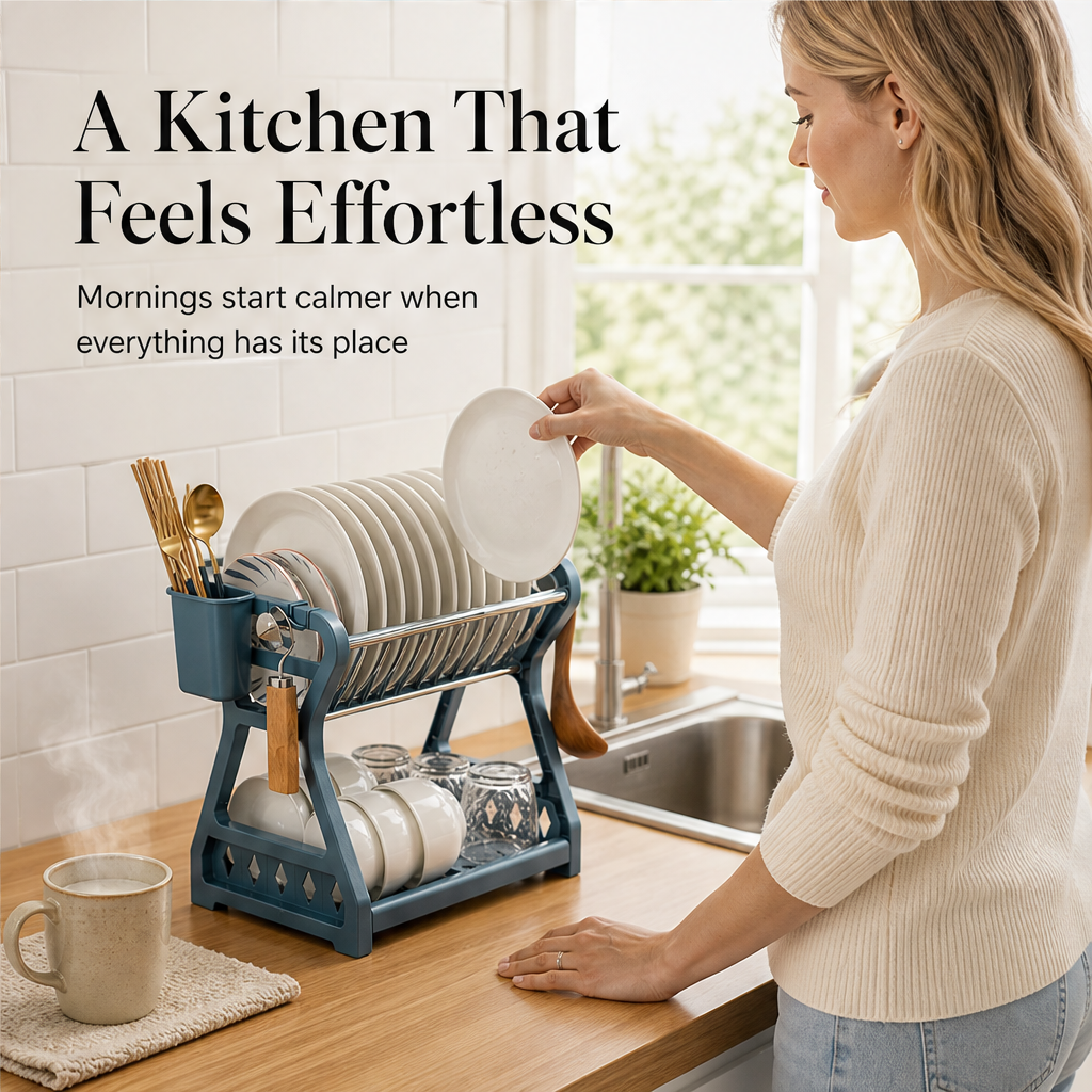 Draingrove – Two-Tier Steel Dish Rack with Pull-Out Drip Tray + 50% OFF features