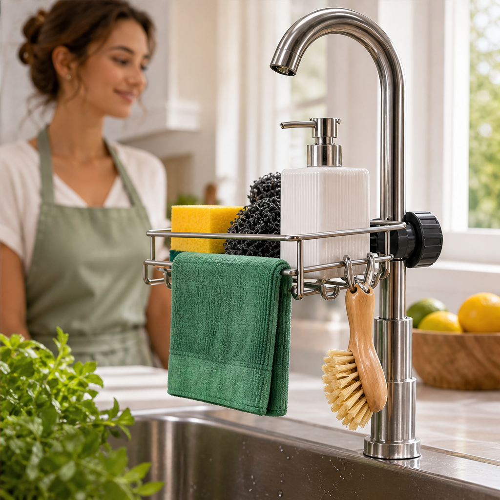 Draincroft – Clamp-On Faucet Mount Stainless Sink Organiser + 50% OFF lifestyle