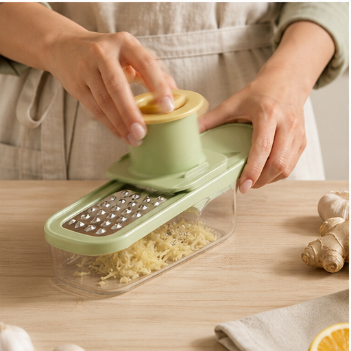 Grovena – 3-in-1 Slice, Shred & Mash Mandoline Slicer with Container lifestyle
