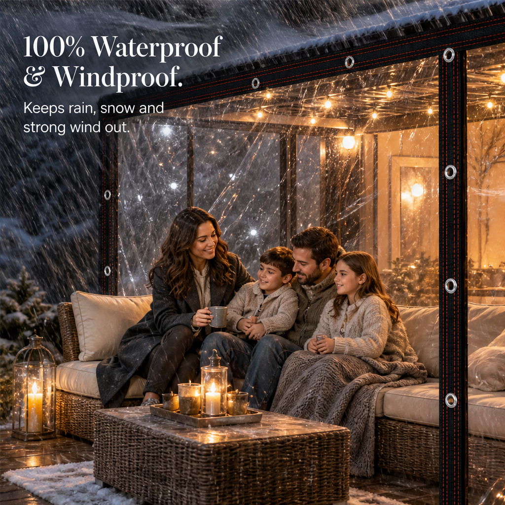 Hearthguard – Clear Waterproof Windproof Outdoor Patio Tarp + 50% OFF features