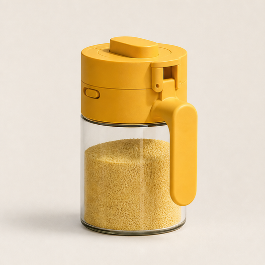 Spicenook – Built-In Spoon, Flip Lid, Mess-Free Glass Spice Jar + 50% OFF Yellow