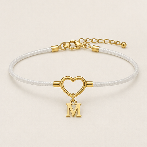 Heartlace – Personalized Initial Heart-Link Snake Chain Anklet White