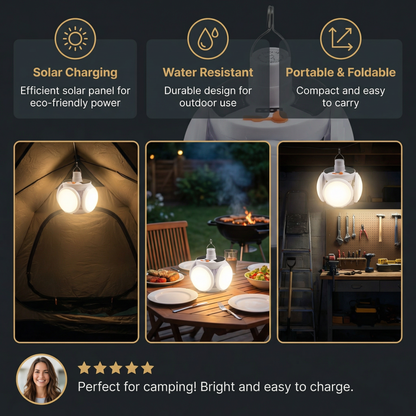 Cairnlight™ – Foldable Solar Camping Lantern with 4 LED Panels & Hanging Hook + 50% OFF
