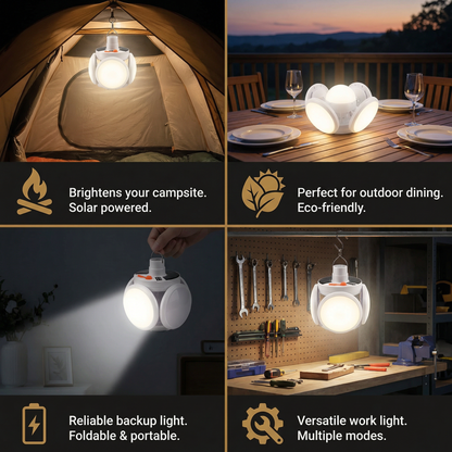 Cairnlight™ – Foldable Solar Camping Lantern with 4 LED Panels & Hanging Hook + 50% OFF