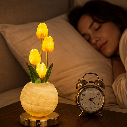 Petalume – Glass Tulip Bouquet Night Light with Warm Ambient Glow + 50% OFF