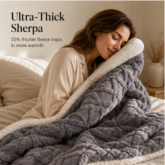 Hearthen – Plush Reversible Brushed Sherpa Fleece Blanket + 50% OFF