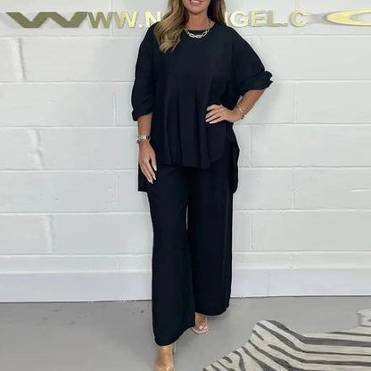 The Effortless Chic Set - Long Sleeve Top & Wide Leg Pants Suit + 50% OFF