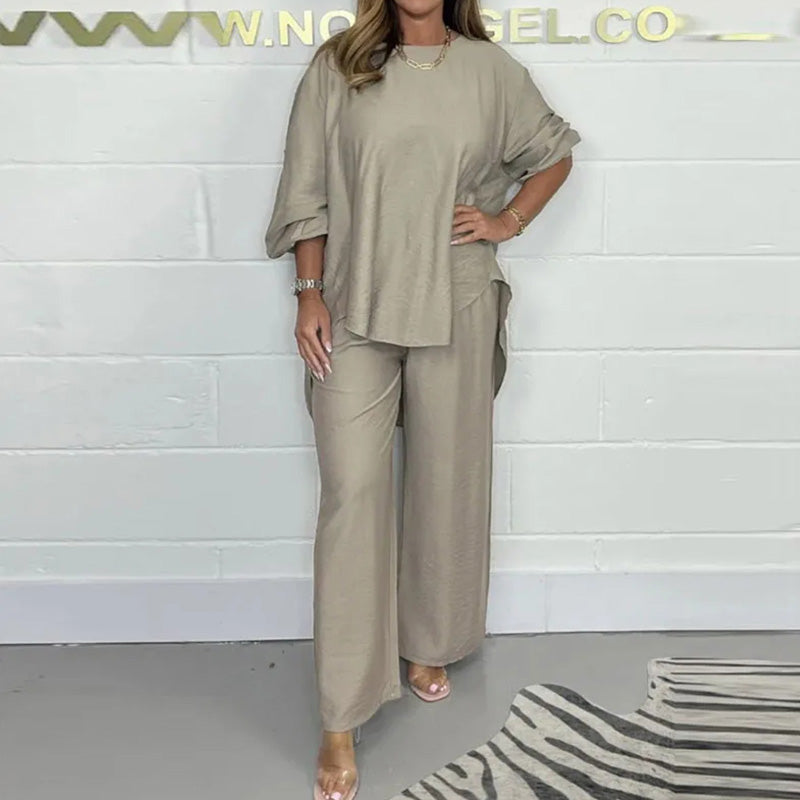 The Effortless Chic Set - Long Sleeve Top & Wide Leg Pants Suit + 50% OFF