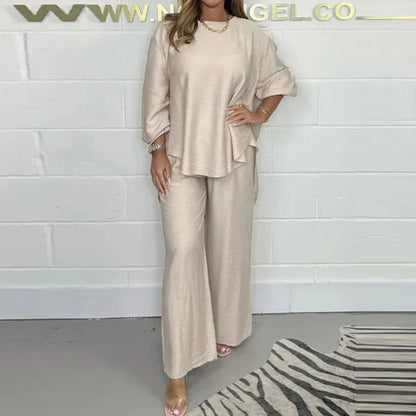 The Effortless Chic Set - Long Sleeve Top & Wide Leg Pants Suit + 50% OFF