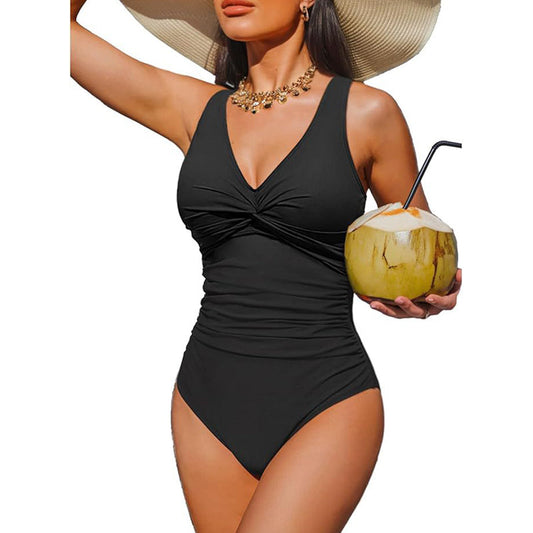 Drapelle™ – Tummy-Control Twist-Front V-Neck One-Piece Swimsuit + 50% OFF