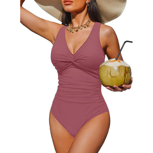 Drapelle™ – Tummy-Control Twist-Front V-Neck One-Piece Swimsuit + 50% OFF