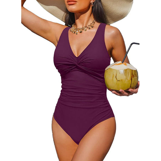 Drapelle™ – Tummy-Control Twist-Front V-Neck One-Piece Swimsuit + 50% OFF