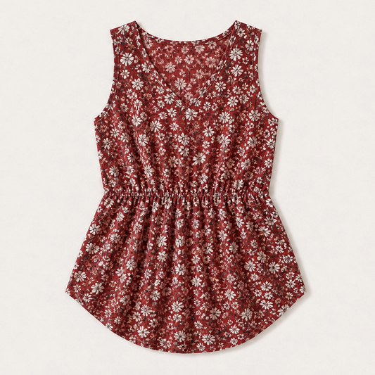 Willowmere – Flowy Pleated Peplum Sleeveless V-Neck Tank Top + 50% OFF